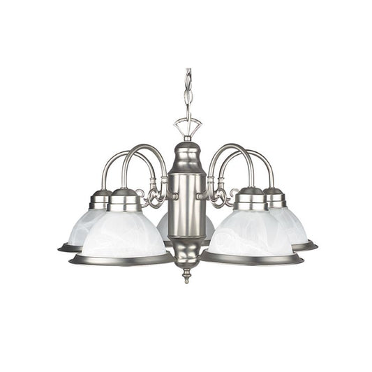 Sunset Lighting 5-Light Down Chandelier, Faux Alabaster Glass Dimmable Satin Nickel Finish F6315-53
