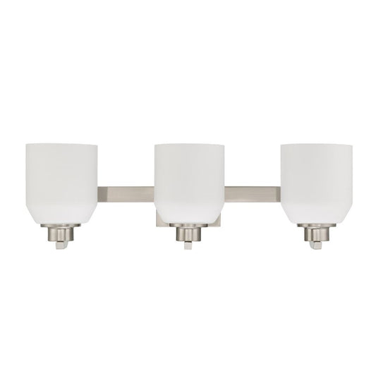 Sunset Lighting Quartz 3-Light Vanity, Opal Glass Bright Satin Nickel F19033-80
