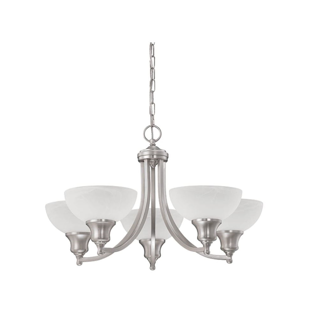 Sunset Lighting 5-Light Alton Chandelier Faux Alabaster Glass F5455-53 Satin Nickel Finish