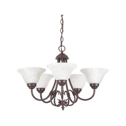 Sunset Lighting Madrid 5-Light Chandelier, 100W Faux Alabaster Glass Dimmable with Rubbed Bronze Finish F6345-62