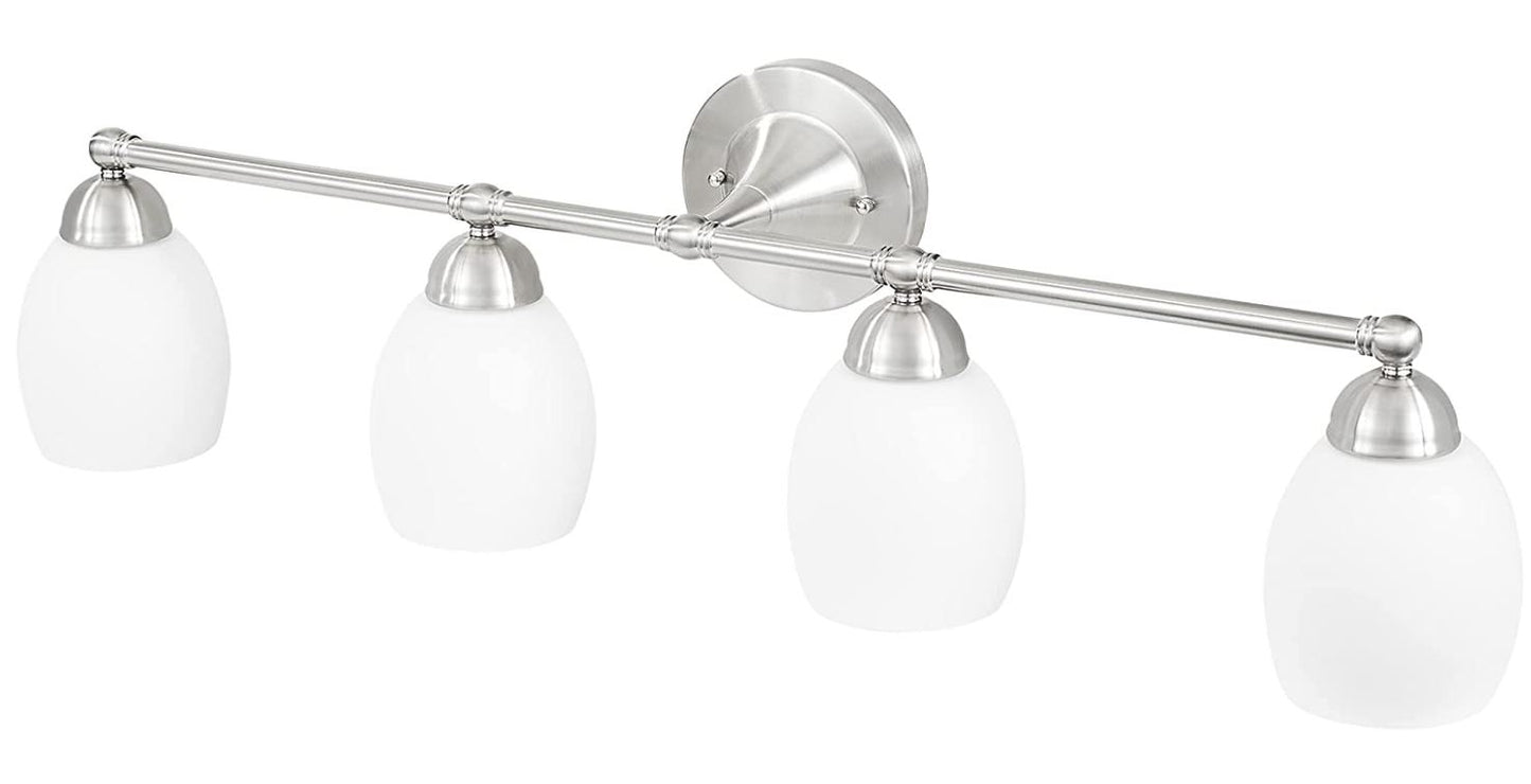 Sunset Lighting 4-Light Olen Vanity Opal Glass w/ Bright Satin Nickel Finish