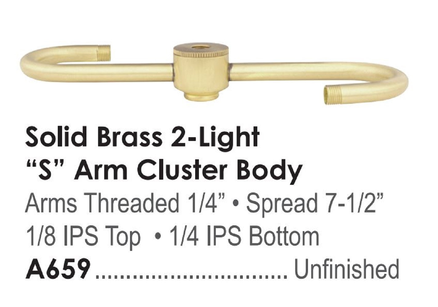 Luminance 7-1/2" Solid Brass 2-Light “S” Arm Cluster Body 5-0659-U