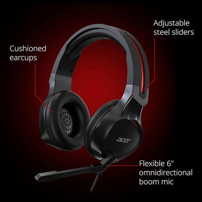 Acer Nitro Gaming Headset with Flexible Omnidirectional Mic, Adjustable Headband, Black NHW820