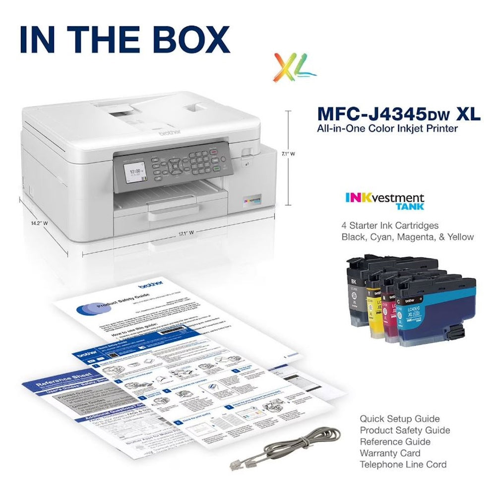 Brother MFCJ4345DWXL INKvestment Tank All-in-One Color Inkjet Printer