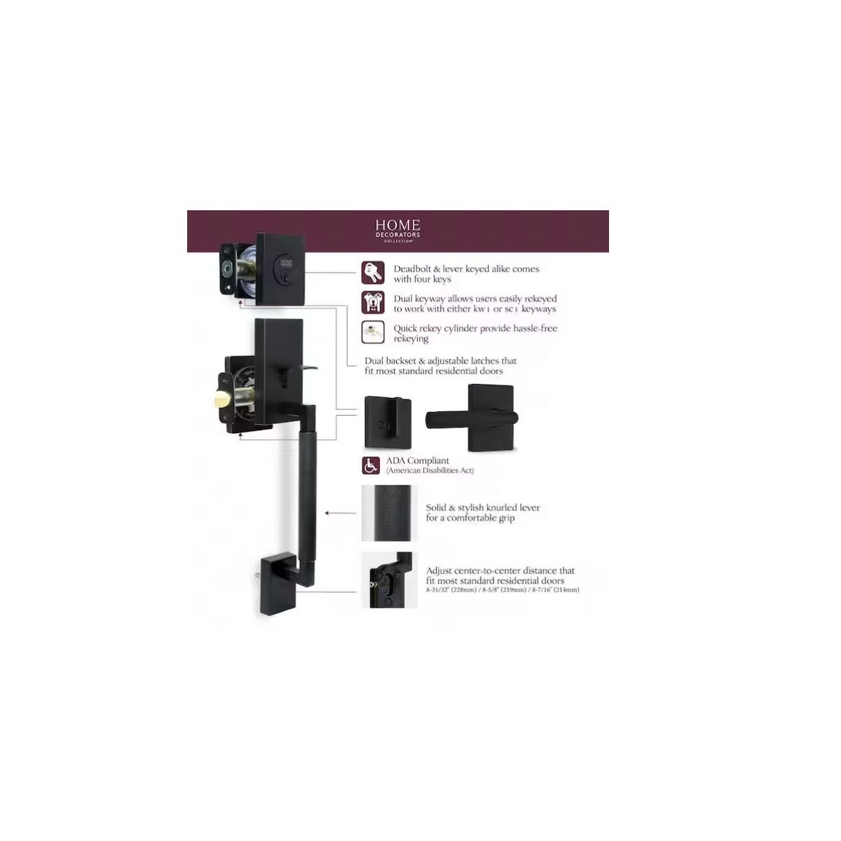 Woodward Matte Black Single Cylinder Door Handleset with Woodcliff Interior Lever HG2X9H21LXEXJ