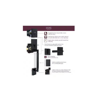 Woodward Matte Black Single Cylinder Door Handleset with Woodcliff Interior Lever HG2X9H21LXEXJ