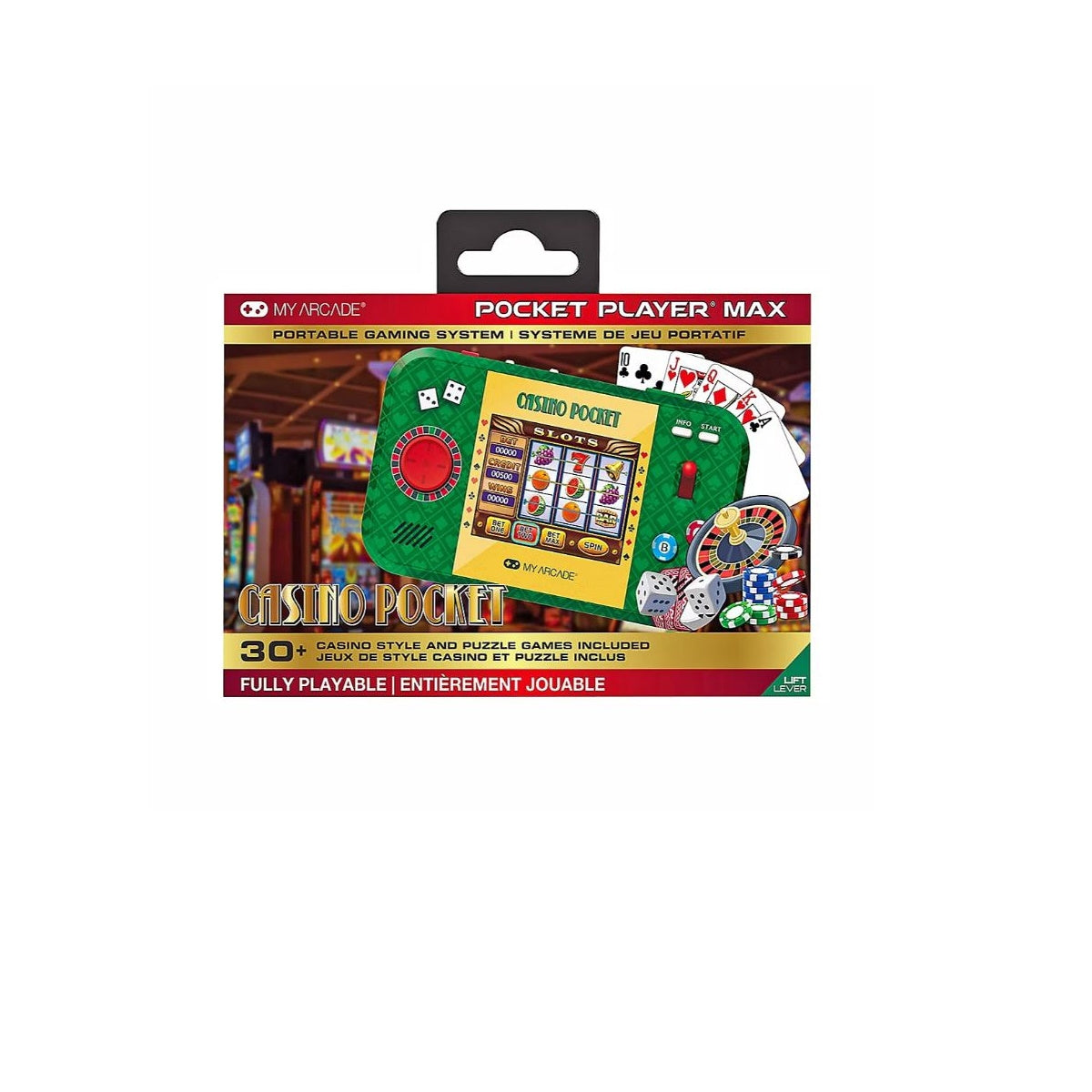 My Arcade Casino Pocket with 30+ Different Games, 3.5" Full-Color Display, Built-in Speaker, 3.5mm Headphone Port, Slot Machine Pull DGUN-3948
