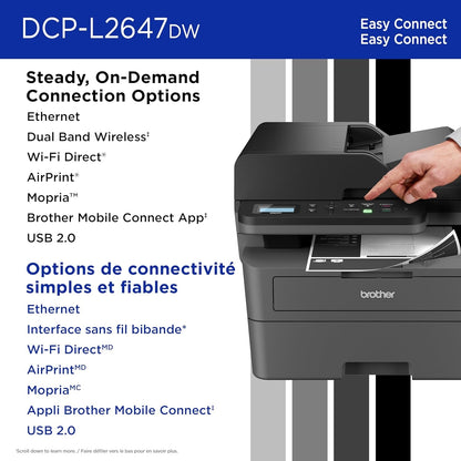 Brother DCP-L2647DW Wireless Compact Monochrome Multi-Function Laser Printer