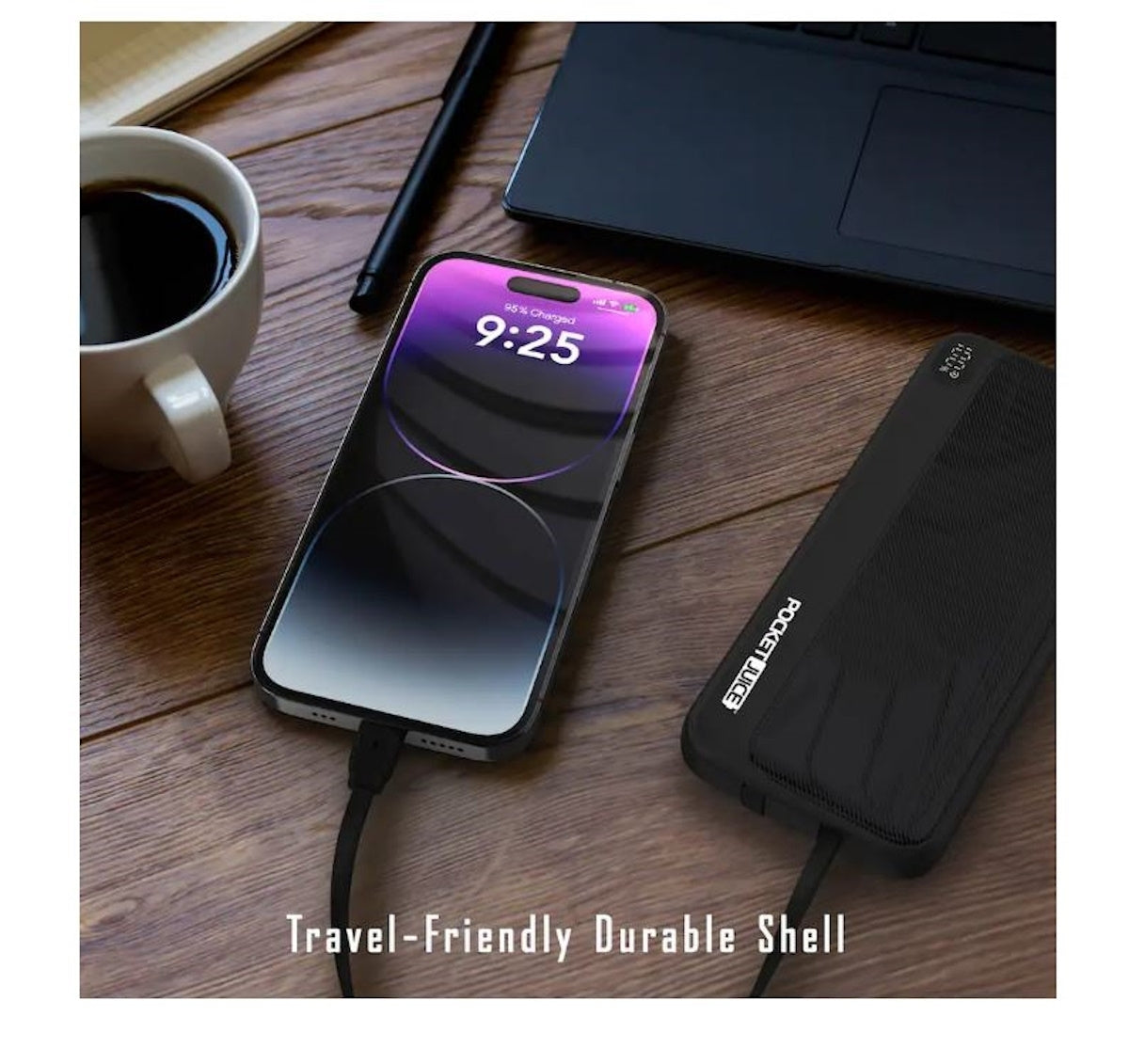 Pocket Juice - Endurance 10K Portable 10000 mah Power Bank and Charger with USB-C and Lightning Cables