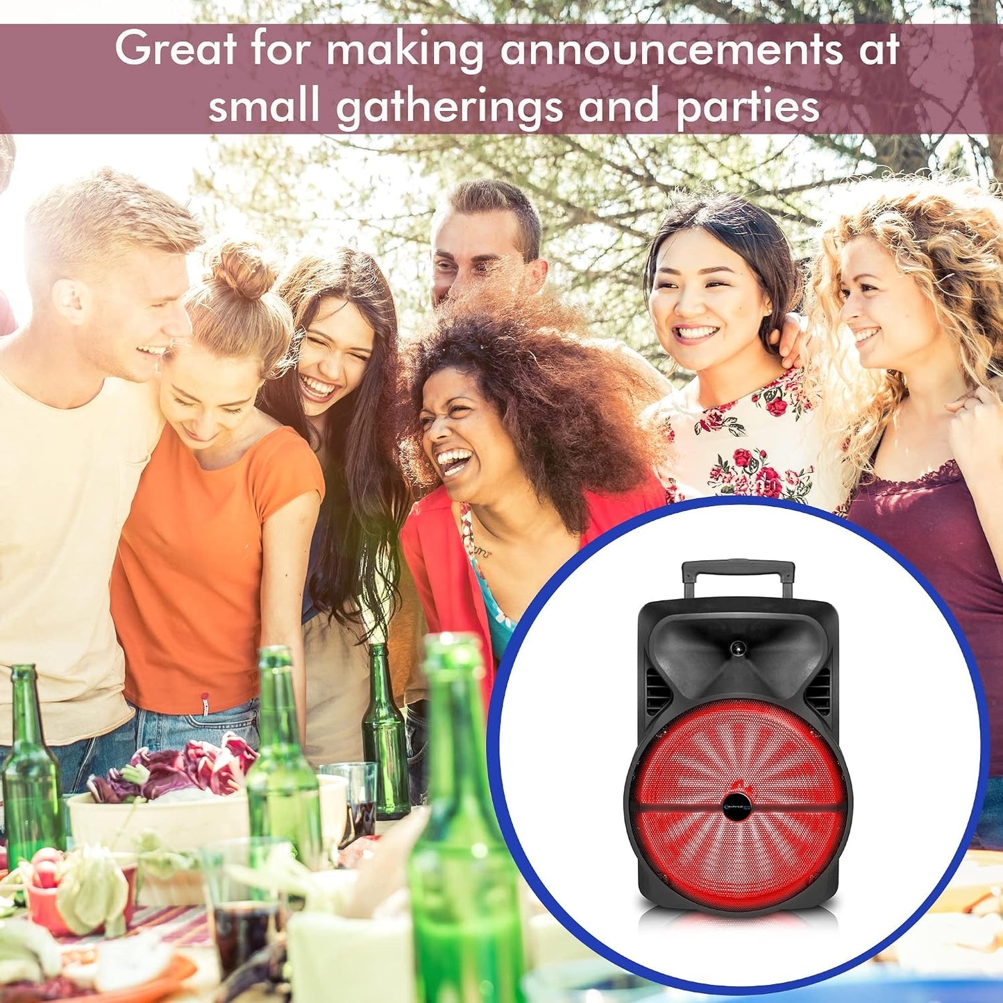 Technical Pro PB1402 12" Rechargeable Bluetooth LED Party Speaker, 2000W with USB