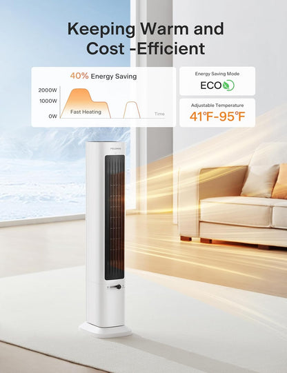 Pelonis FZ15RDBPW Oscillating Tower Fan & Heater Combo, Remote, 3 Fan & 2 Heater Speeds, White
