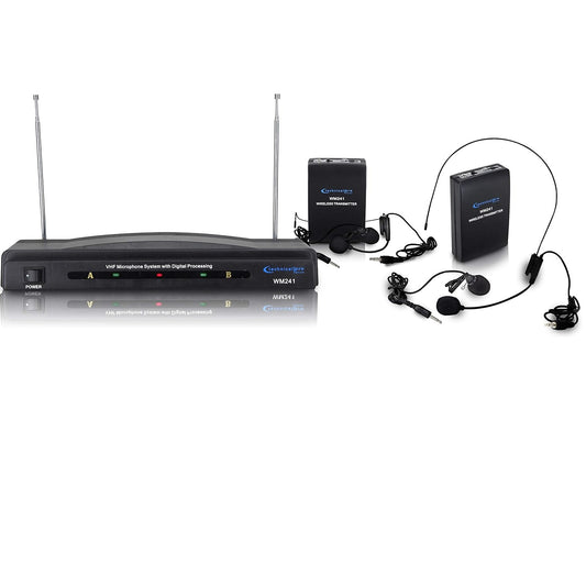 Technical Pro WM241 Dual Signal VHF Wireless Dynamic Headset Microphone System – 2 Microphones