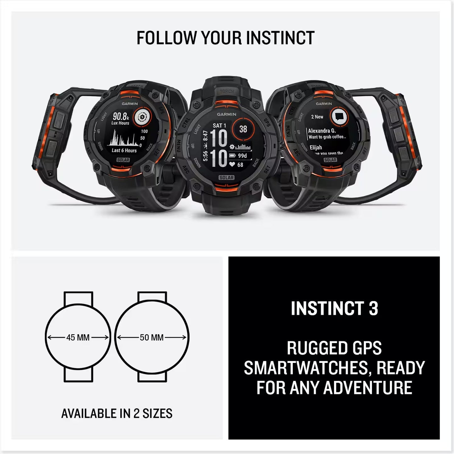 Garmin - Instinct 3 Solar GPS Smartwatch 45 mm Fiber-reinforced Polymer - Black with Black Band 010-02934-00