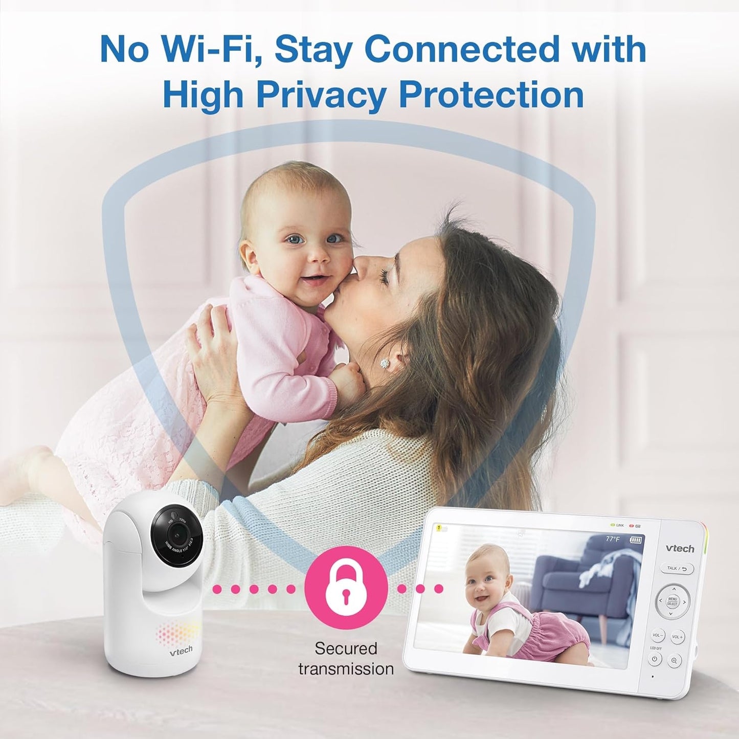VTech Baby Monitor No Wi-Fi, 2 Cameras, 7" IPS Split Screen, 5000mAh 12Hr Battery, 360° PTZ, 4X Zoom, Night Vision