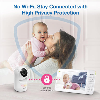 VTech Baby Monitor No Wi-Fi, 2 Cameras, 7" IPS Split Screen, 5000mAh 12Hr Battery, 360° PTZ, 4X Zoom, Night Vision