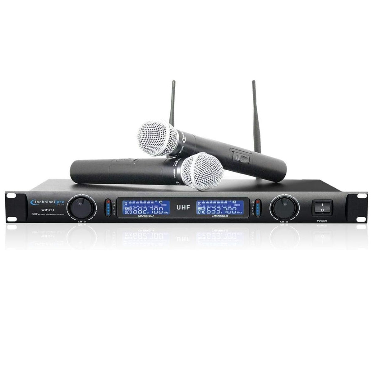 Technical Pro WM1201 Professional 2-Channel UHF Dual Wireless Microphone System