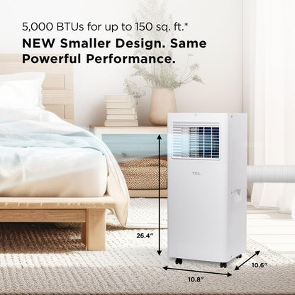 TCL H5P44W, 150 Sq. Ft, 5,000 BTU Smart Portable Air Conditioner, Fan & Dehumidifier, Ultra-Compact Design