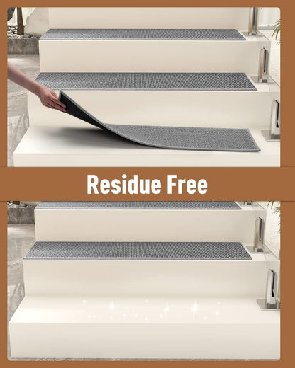 PADOOR Non Slip Stair-Treads, 15PCS Residue Free Carpet Stair Treads for Kids and Dogs 8"x30" Grey