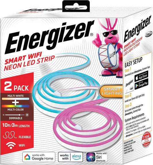 Energizer Connect Smart 10ft Neon Multi-Colored or White Plug-In LED Strip 2pk