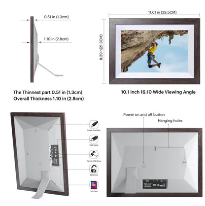 Kodak 10" Wi-Fi Digital Picture Frame, Solid Wood Tone Frame Chocolate RCF-1012W