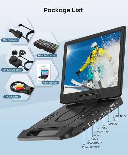 FANGOR 12’’ Portable Blu Ray Player with 1080P Full HD Swivel Screen F-BR114