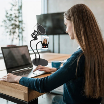 Technical Pro 2-in-1 Gooseneck Phone Holder with Microphone Shock Mount Holder & Microphone Pop Filter Flexible Mic Arm