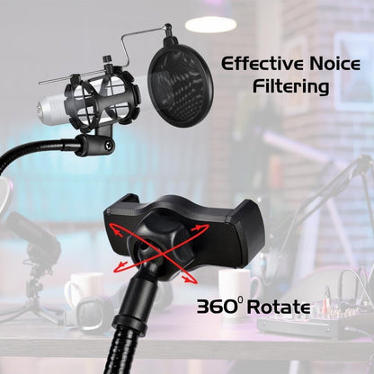 Technical Pro 2-in-1 Gooseneck Phone Holder with Microphone Shock Mount Holder & Microphone Pop Filter Flexible Mic Arm