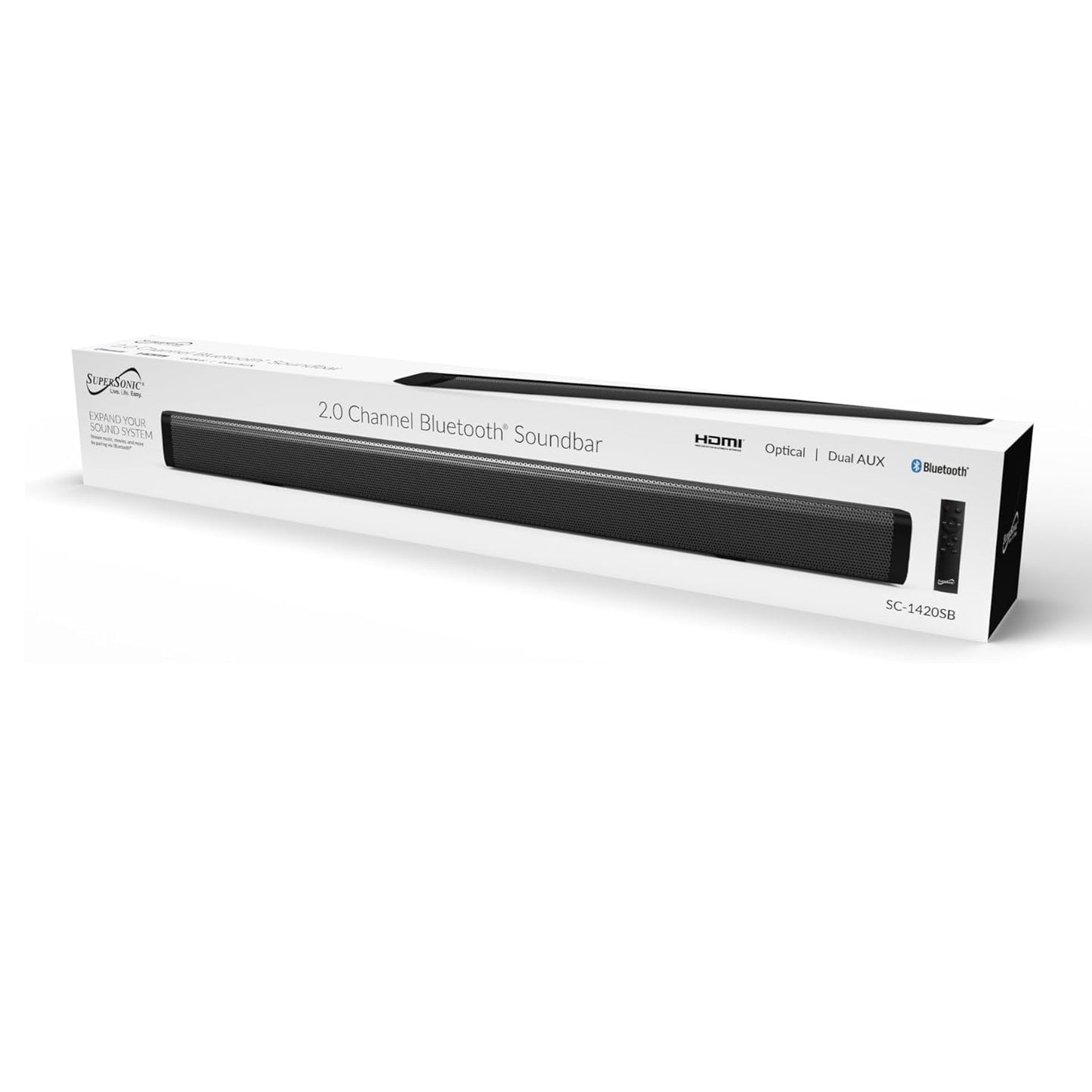 Supersonic Bluetooth 2.0-Channel 30" Low-Profile Sound Bar with Remote SC-1420SB Black