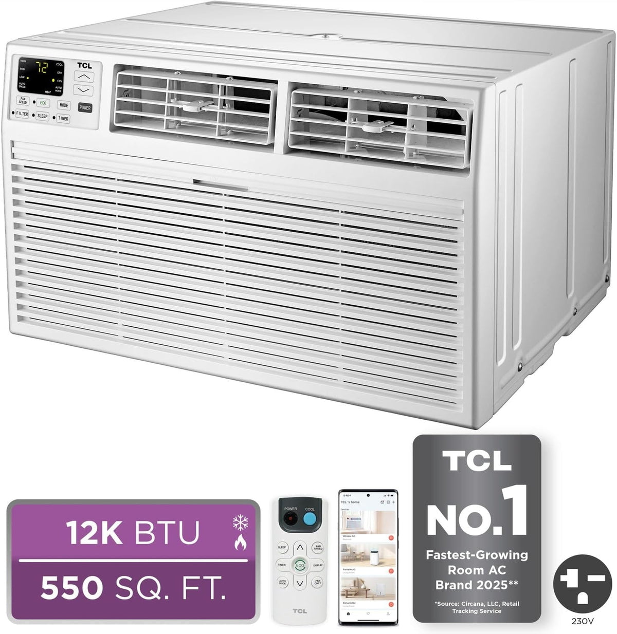 TCL 12,000 BTU 230 V Through-the-Wall Air Conditioner w/Remote 550 sq. ft. H12T9XH-A1