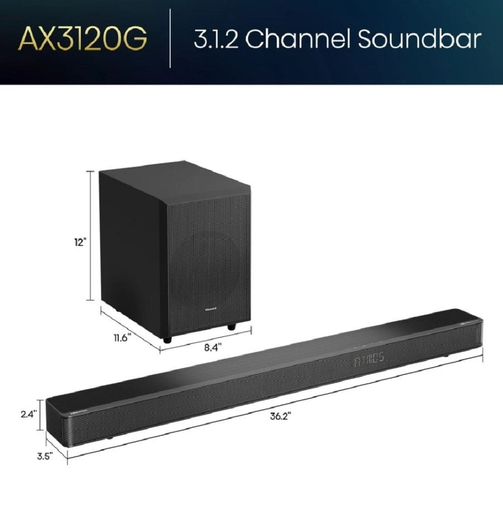 Hisense AX3120G Soundbar Speaker Black 3.1.2 Ch 360W w/ Subwoofer