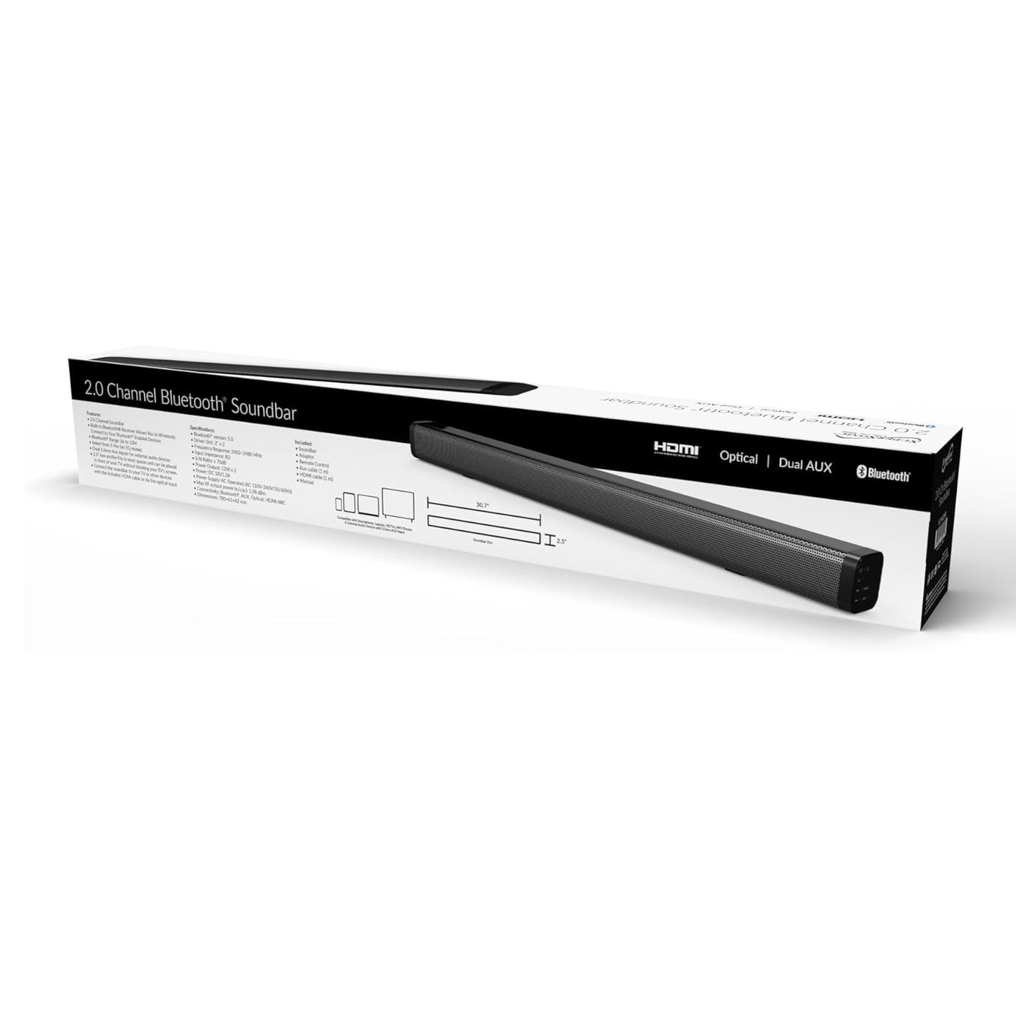 Supersonic Bluetooth 2.0-Channel 30" Low-Profile Sound Bar with Remote SC-1420SB Black