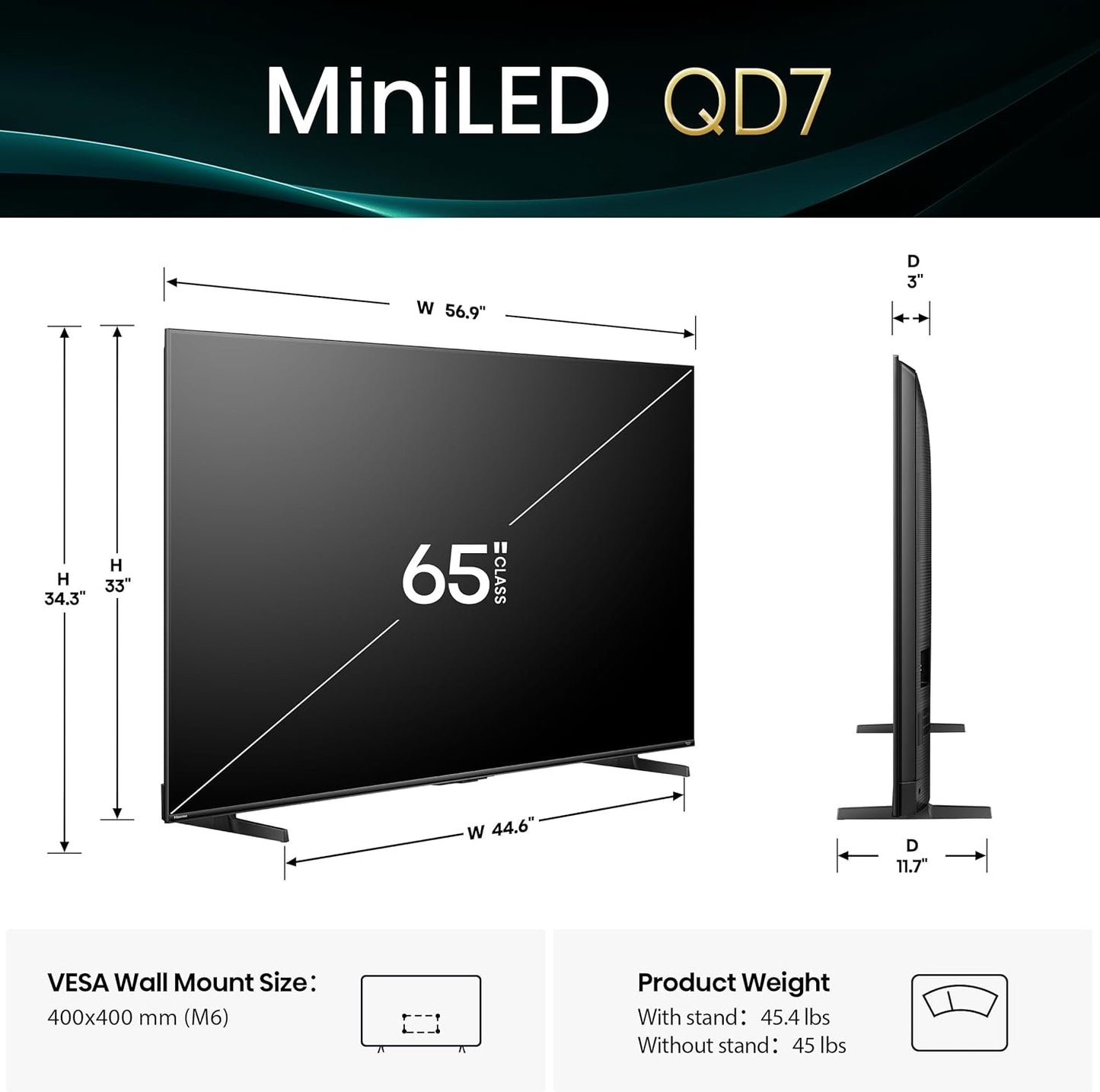 Hisense 65" Class QD7 Series MiniLED QLED 4K UHD HDR Smart Fire TV (2025) 65QD7QF