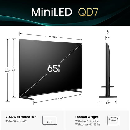 Hisense 65" Class QD7 Series MiniLED QLED 4K UHD HDR Smart Fire TV (2025) 65QD7QF