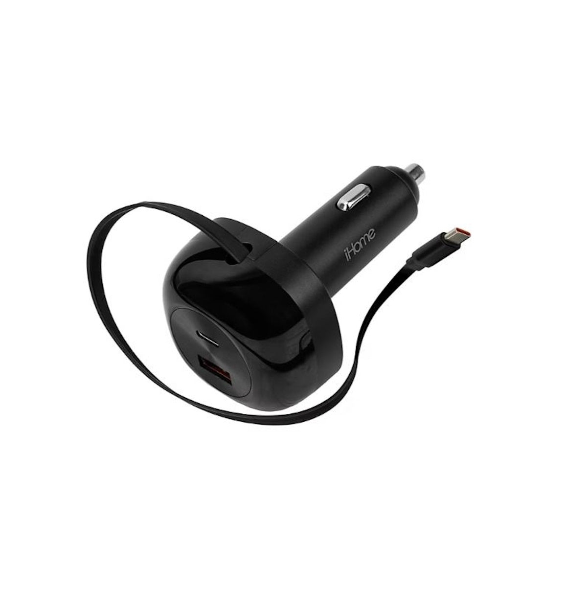 iHome 45W Dual Port Car with Retractable USB-C Cable and 1USB-A and 1 USB-C Car Charger 2IHCH1043BLKCB