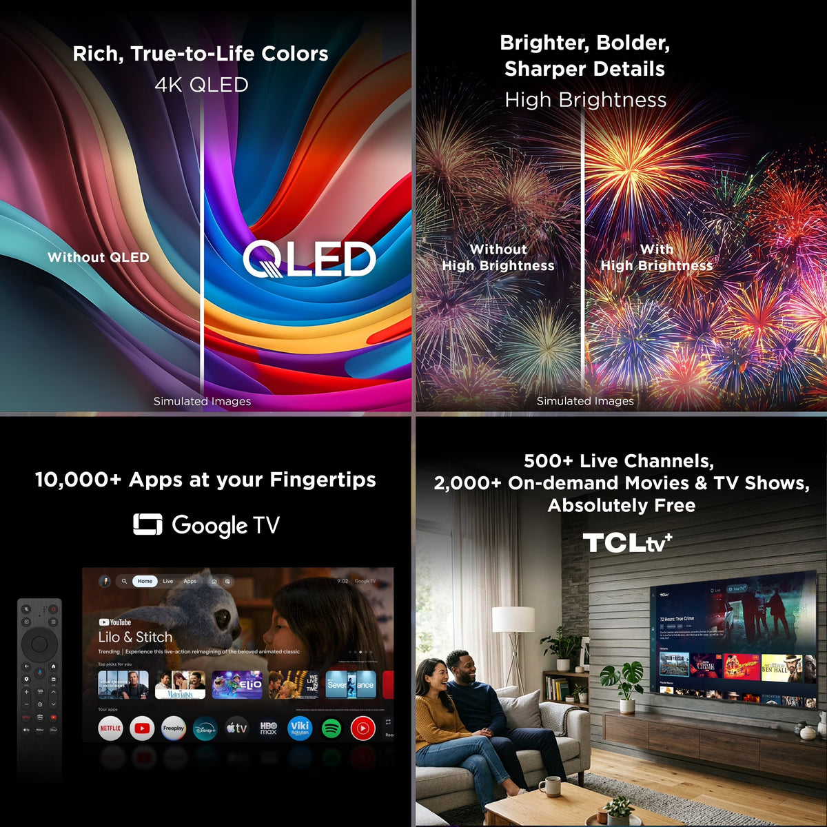 TCL 65" Q Series QLED 4K UHD HDR Smart Google TV, Motion Rate 240, HDR 10+, Auto Game Mode - 65Q51K