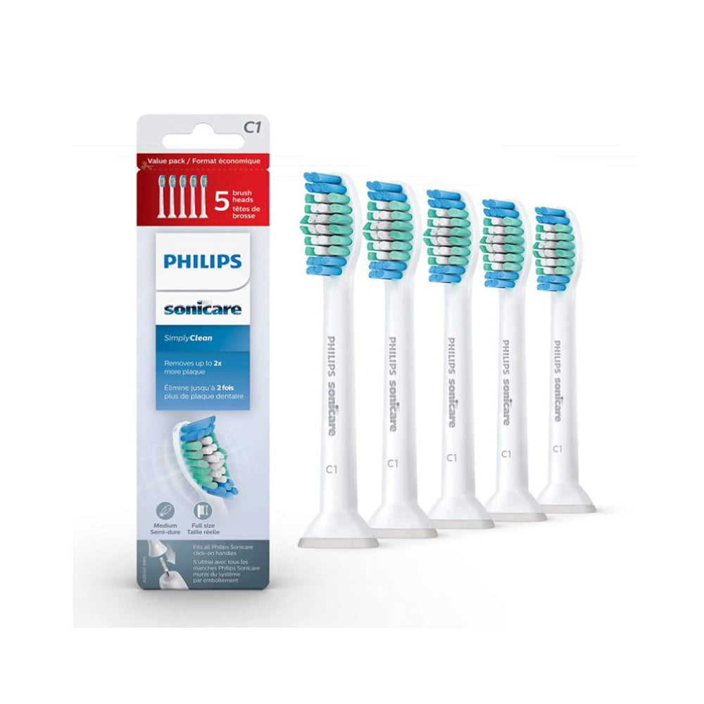 Philips Sonicare Simplyclean (C1) Replacement Toothbrush Heads, 5-pk, HX6015/03