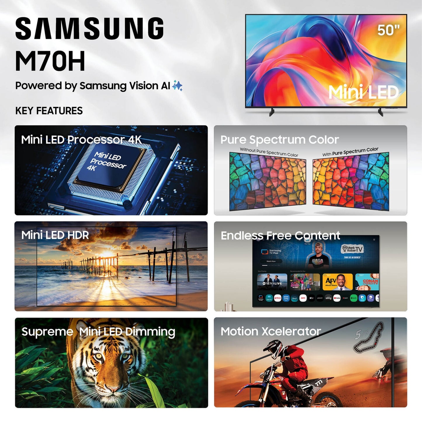 Samsung M70H 50" 4K HDR Smart Mini-LED TV UN50M70HAFXZA