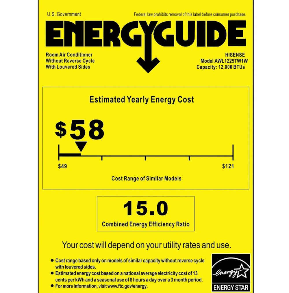 Hisense UltraSlim 12,000 BTU Smart Inverter Window Air Conditioner, Energy Star AWL1225TW1W
