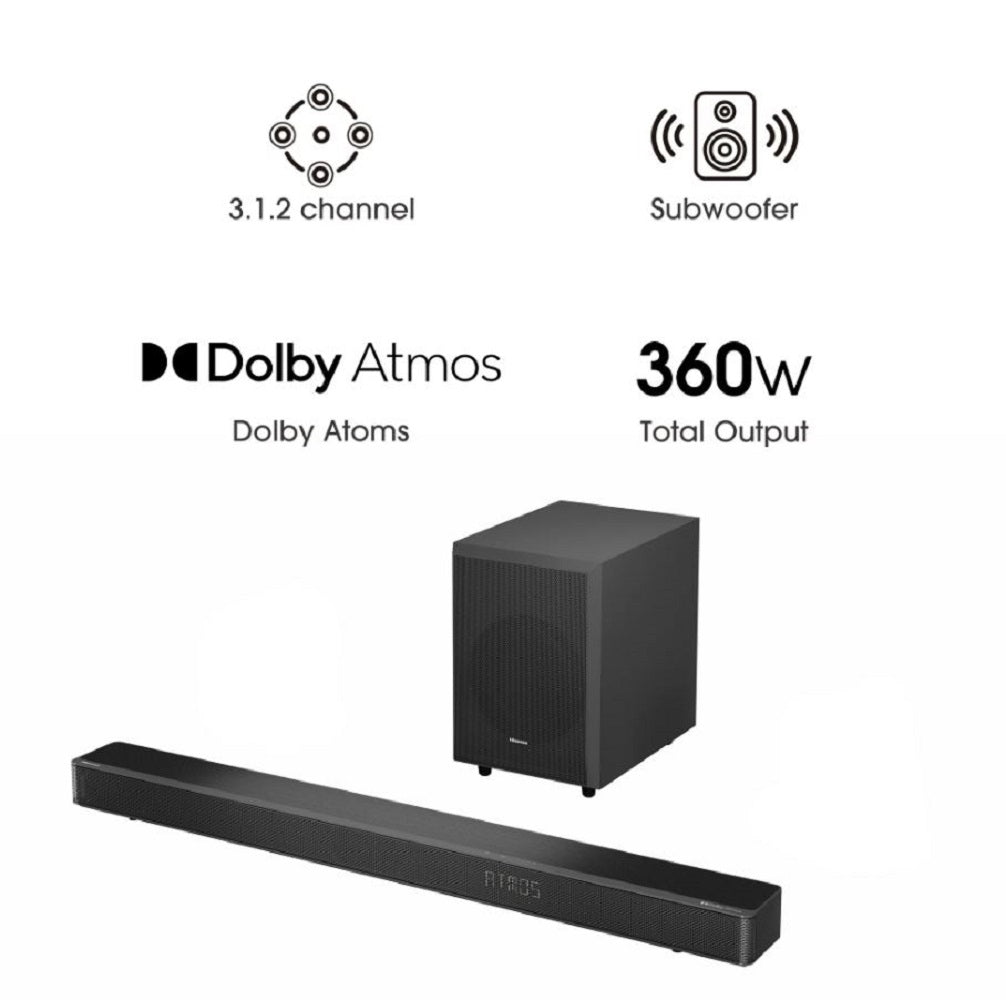 Hisense AX3120G Soundbar Speaker Black 3.1.2 Ch 360W w/ Subwoofer