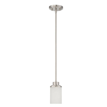 Sunset Lighting F17030-80 Somes One Light Mini Pendant Linen Glass, Dimmable Bright Satin Nickel Finish