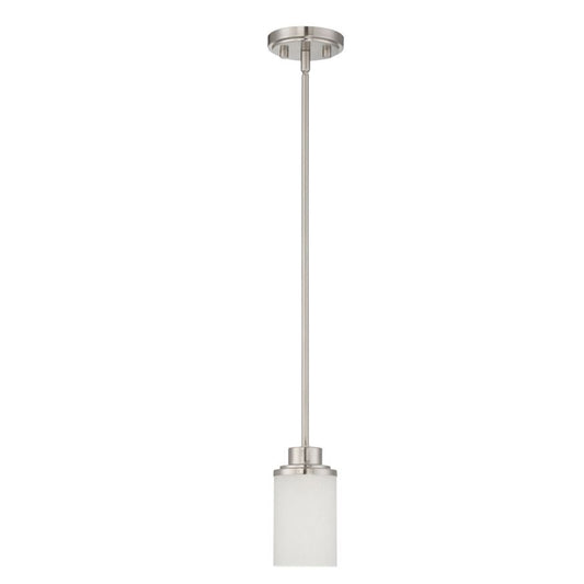 Sunset Lighting F17030-80 Somes One Light Mini Pendant Linen Glass, Dimmable Bright Satin Nickel Finish