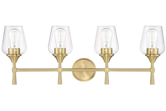 Sunset Lighting F27014-18 Four Light Stella Vanity - Clear Glass - with Champagne Gold Finish