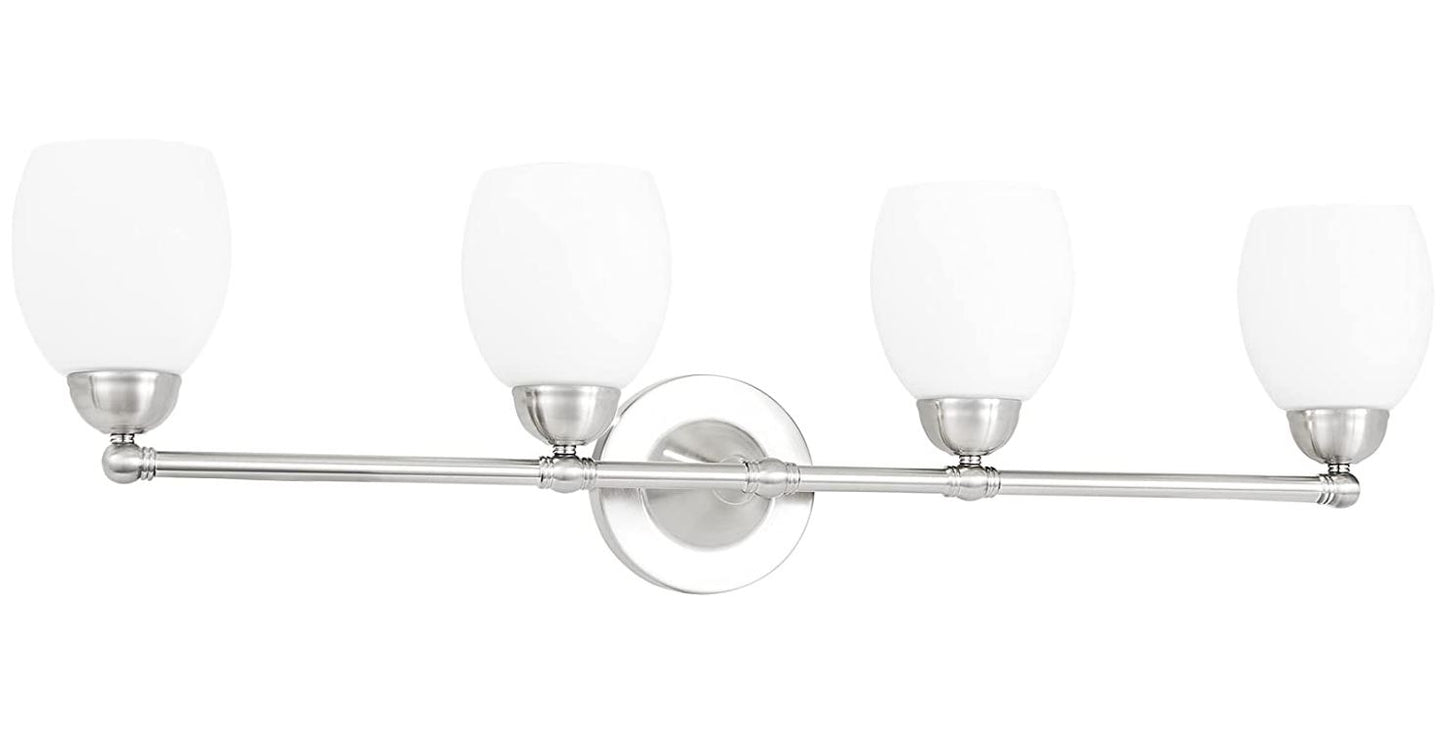 Sunset Lighting 4-Light Olen Vanity Opal Glass w/ Bright Satin Nickel Finish