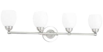 Sunset Lighting 4-Light Olen Vanity Opal Glass w/ Bright Satin Nickel Finish