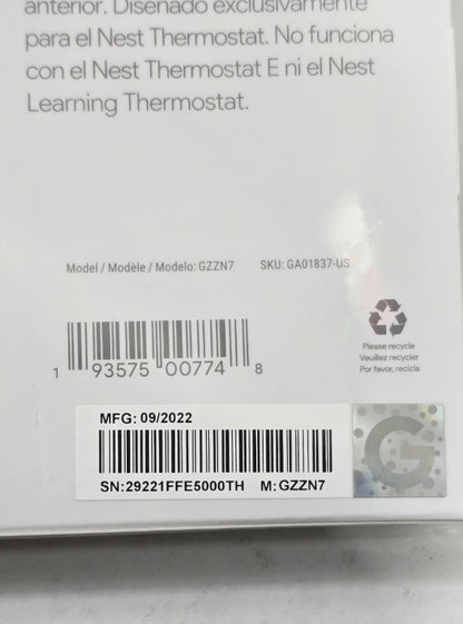 Google Nest Thermostat GA01334-US w/ Bonus Trim Kit GZZN7