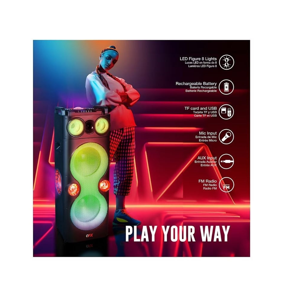 QFX PBX-1260 Dual 12" Party Speaker With Rechargeable Battery and LED Lights
