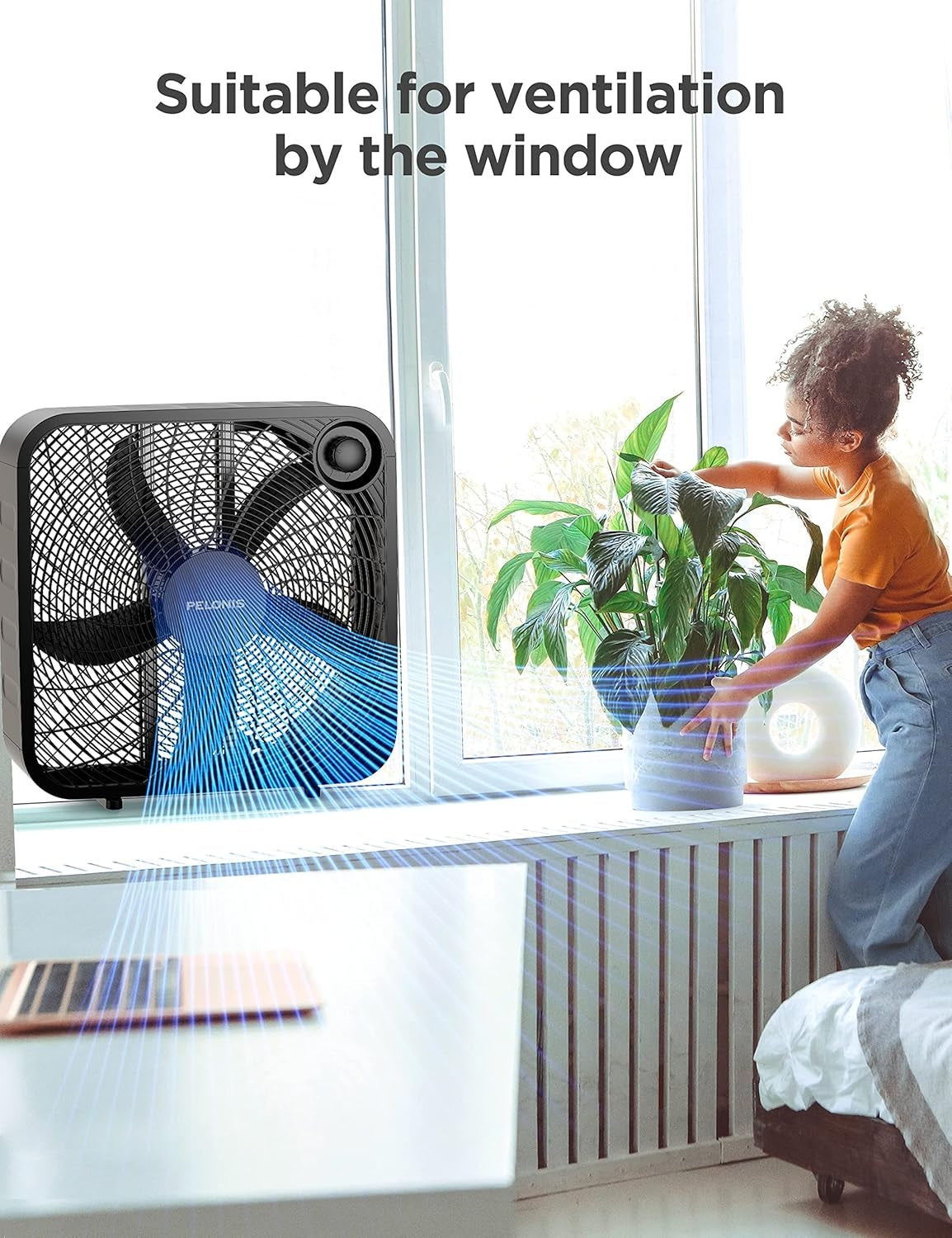 Pelonis 3-Speed Box Fan Black PFB50A2ABB-V