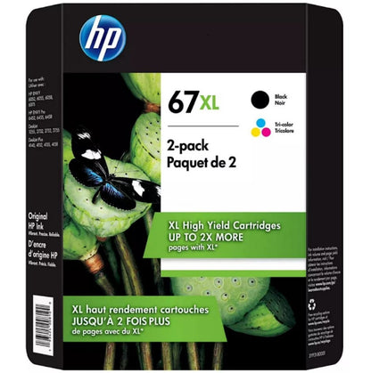 HP 67XL Black and Tri-Color (Yellow, Cyan, Magenta) Ink Cartridges Combo 3YP31BN