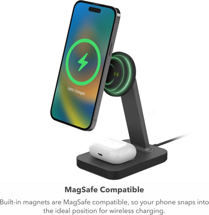 Mophie Snap+ 15W Wireless Charging Stand & Pad with MagSafe Compatibility Black
