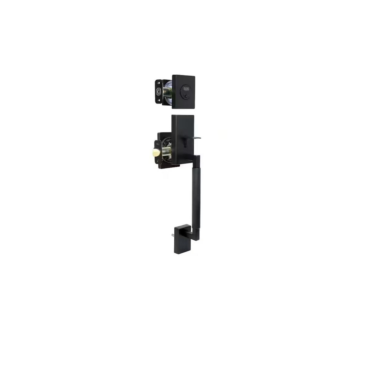 Woodward Matte Black Single Cylinder Door Handleset with Woodcliff Interior Lever HG2X9H21LXEXJ
